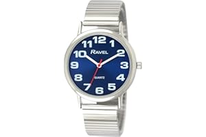 Ravel Unisex Easy Read Watch with Big Numbers on Stainless Steel Expander Bracelet