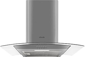 Abode Chimney Cooker Hood Stainless Steel 60cm Curved Glass Extractor Hood & Recirculation with 1x Carbon Filters, Wall Mounted Range Hood Extractor Fan, 3 Speed Settings, AGCH6031SS (Silver)