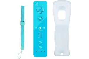 INFUN Wii Remote Controller Compatible for Nintendo Wii&Wii U Console - with Silicone Case and Wrist Strap (Bright Blue)