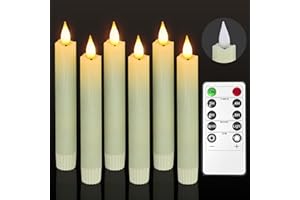 PChero - Lot de 6 bougies LED en cire véritable à mèche conique, fonctionnant avec piles et télécommande, lumière vacillante sans flamme, bougies coniques ivoire pour décoration de table à la maison