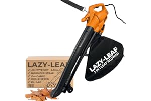 ARK MAT Lazy-Leaf - Leaf Blower and Vacuum - Powerful Corded Leaves Collector for Clear Gardens, Patios, Gutters, Driveways & More - Lightweight, 10m Cable with Shoulder Strap, 35L Zipped Bag and Wheels