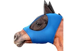 YZDZSW Anti-Fliegen-Pferdemaske, Fliegenmaske Pferd UV Schutz, Super-fit Pferdefliegenmaske, Pferd Fliegenmaske mit Ohrenschutz(Blau)