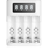 EBL AA AAA Battery Charger 4 Slots LCD Charger for AA AAA Rechargeable Batteries with Type C and Micro USB Input, Intelligent