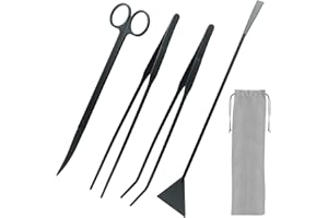 KEESIN Kit de tanque de acuario de acero inoxidable 4 en 1, accesorios de limpieza de peceras, kit de accesorios de acuario, pinzas, tijeras, pinzas, juego de raspador de algas (negro)