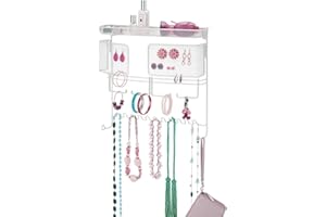 mDesign porte-bijoux mural – rangement bijoux parfait pour colliers, boucles d’oreille, bracelets & autres accessoires – range-bijoux idéal pour avoir vos accessoires à portée de main – blanc