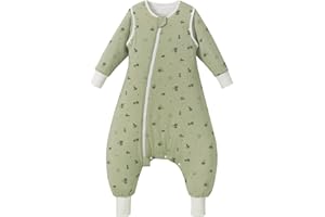 Nivolltha Removable Long Sleeves 2.5 TOG Baby Sleeping Bag with Feet, 100% Cotton Winter Toddler Sleep Sack with Legs, Maples, Size L