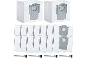 MULEVIP Lot de 16 Sacs à Poussière Accessoires pour Roborock S7 MaxV Ultra / S7 Pro Ultra / Q7+ / Q7 Max+ / Q5+/ T8,pour Roborock S7 Station d'Aspiration Kit D'accessoires de Rechange avec 4 brosses