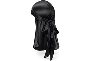 Voarge Andningsbar, snabbtorkande bandana, satinhalsduk, natthår, silkeslent tyg, svart, silkeslent huvud, för män