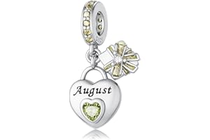 HappyStar 925 Sterling Silver Heart Zirconia Birthstone Charms for Bracelets Bead Charm Dangle Loving Pendant Compatible Pandora Bracelets Happy Birthday Gift for Women