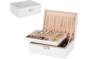 HISDRICUS Portagioie donna - Portagioie da viaggio - Porta gioielli - Porta orecchini a doppio strato in pelle con lucchetto e chiave - Portagioie bambina per anelli, orecchini, braccialetti, collane e orologi