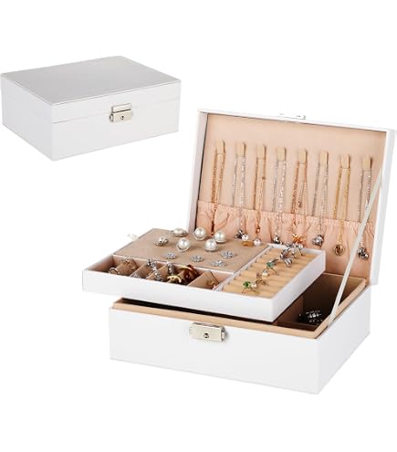 Portagioie Da Viaggio Piccolo In Pelle PU - 10x10x5 Cm - Organizer Con Scomparti - Bianco
