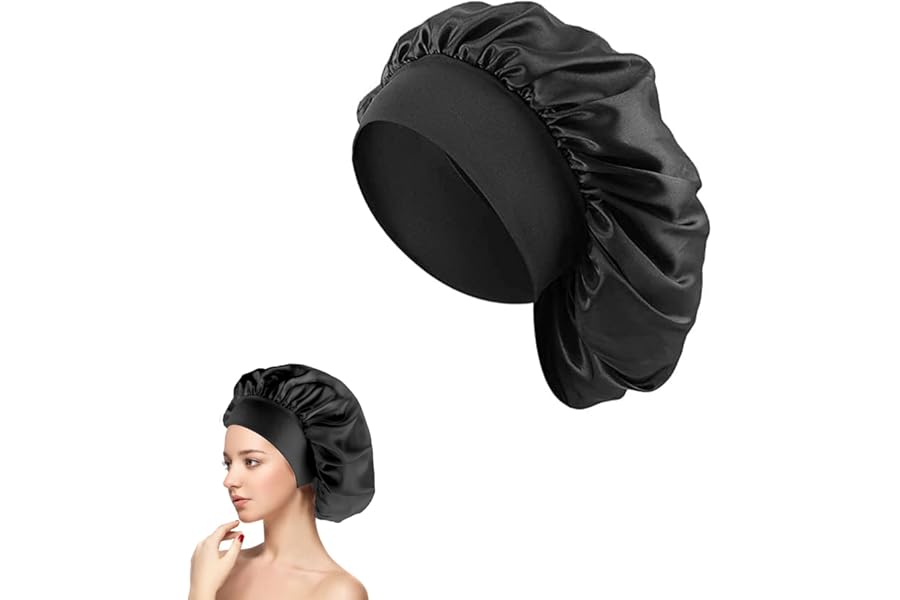 Silk Hair Wrap for Sleeping, Hair Bonnet, 1pcs Night Sleep Cap for Women Girls, Hair Care Head Cover Elastic Hat for Black Curly Hair.