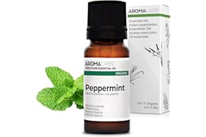 Organic Peppermint Essential Oil - 10ml - 100% Pure, Ecocert Certified Organic - Best Therapeutic Grade Essential Oil - Aroma Labs, Neutral