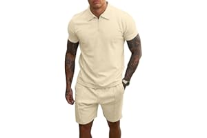 PRIVIMIX Hommes Survêtement d'été 2 Pièces Manches Courtes T-shirts Polo Jogging Ensemble de Chemises Pantalon court Business Tenue de Loisir