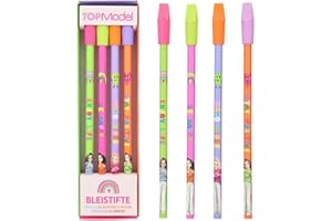 Depesche- Top Model 12088 TOPModel-Set Enfants, avec 4 Crayons aux Designs colorés, dureté HB, y Compris Un Embout de Gomme Interchangeable, Multicolore, 1 Stück (1er Pack)