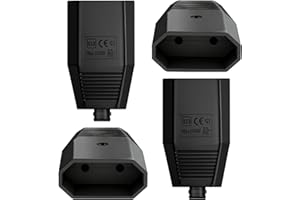 Oblinple 4 Stücke Eurokupplung, Flach Stecker Kupplung 250V IP20, Gummi Eurostecker Farbe für Schukostecker Kupplung mit Knickschutz, Flach Schuko Steckdosen, Schutzkontakt Flachstecker(4, Schwarz)