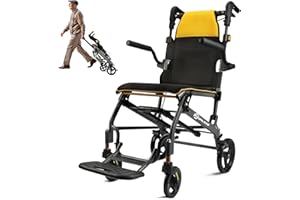 ‎WHLICKS Rollstuhl Faltbar Leicht 8,8kg, Reiserollstuhl Ultraleicht Faltbar Leichtgewicht mit Teleskopgriff, Tragbarer Transportrollstühle mit Faltbare Armlehnen und Fußstützen, Für Behinderte und Senioren