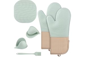 SALUBOHUM 6er Set Ofenhandschuhe Topfhandschuhe-Set, Ofenhandschuhe Silikon, rutschfest und Hitzebeständig, Geeignet für Kochen, Backen und Grillen, Silikondesign (Minzgrün)