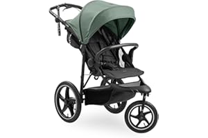hauck Runner 3, Jungle Green - Dreirad Kinderwagen Buggy mit XL Lufträder, Federung, Handbremse, XL Sonnenverdeck, Netzfenster, Korb mit Deckel, Liegeposition, Getränkehalter, ab Geburt bis 22 kg