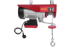 CUCUMMOO Paranco elettrico 1200 W 220 V argano elettrico con telecomando, portata massima 600 kg, potenza massima di sollevamento 12 m, verricello motore con due imbracature per officina/magazzino/costruzione
