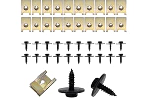 Screw and Nut Clip Kit, WACH AUF 20 Pcs Fixed Auto Car Body Fender Screws, Metal U-type Fastener Clip, Car Body Undertray Fender Screw for Car Wheel Arch Cover Undertray Fender