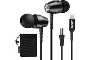 Ludos OMNITONE Auriculares USB C con Micrófono, Garantía de 5 años, Auriculares Tipo C con Cable para iPhone 16 15 Pro MAX Plus Samsung Galaxy S24 S23 S22 Ultra S21 FE S20 A53 A54, iPad Pro - Negro