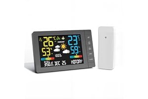 TECHVIZRS Estación meteorológica inalámbrica con sensor exterior, previsión meteorológica, temperatura, humedad, despertador, presión atmosférica, distancia de transmisión de 100 m