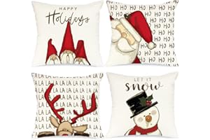 WULCEA Cuscini Natalizi Decorativi Divano Natale Copricuscini Federe 40x40 Bianco Arredo Per Salotto La Casa Babbo Natale Alci Regali Poliestere 4 Pezzi