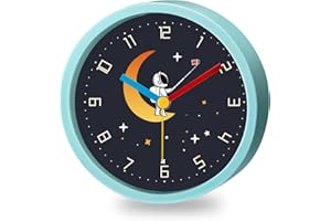 Idota Réveil pour Enfant Garçon, Astronautes d'Apprentissage Silencieux avec Veilleuse, Rond pour Débutants à l'École, Portable avec Alarme