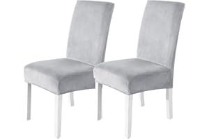 CYCMACO Housse De Chaise Velours 2 Pièces, Universel Housse De Chaise Salle À Manger Extensible, Protection Chair Cover Epaisse pour Hotel, Restaurant, Banquet, Cuisine, Gris Argenté