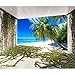 Produktbild decomonkey Fototapete selbstklebend Strand Merr 3d effect 245x175 cm XL Selbstklebende Tapeten Wand Fototapeten Tapete Wandtapete klebend Klebefolie Palmen Natur Pflanzen Himmel Blau Grün