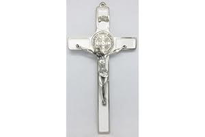 GTBITALY 10.004.11 croce di san benedetto eco economica argento smaltata a mano bianco prete sacerdote esorcista esorcismo suora chiesa 20 cm