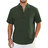 YAOHUOLE Herren Leinenhemd Langarm | Kragenloser Henley-Look | Leicht & Atmungsaktiv Für Den Sommer