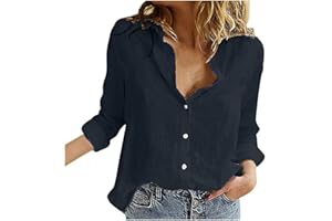 HAOLEI Chemise Femme D'éTé Haut Chic Et ÉLéGant Coton Lin T-Shirt Manche Courte Col en V Chemisier Tunique Tops avec Boutons DéContractéS Ample Couleur Unie Blouse