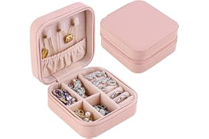 hoinya Jewellery Box, Travel Jewellery Box Organiser Small PU Leather Jewelry Storage Case for Women and Girls' Rings Earrings Necklace Bracelets, Pink