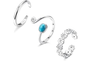JeweBella 3 Piezas Anillos Pie Abierta para Mujer Niña Simples Anillos Pie Plata Ajustables Conjunto