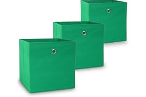 Vladon Set di 3 cubi Pieghevoli con Coperchio Aperto, Verde (32 x 32 x 32 cm)