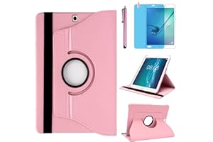 R.SHENGTE Case for Samsung Galaxy Tab S2 9.7 inch (SM-T810 T813 T815 T817 T818 T819), 360 Degree Rotating Stand Case Smart Protective Cover, Bonus Stylus Pen,Screen Film (Pink)