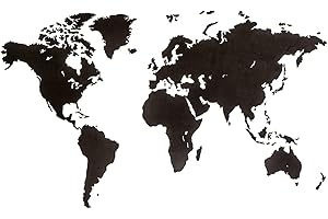 MiMi Innovations Lussuosa mappa del mondo in legno - Decorazione murale/Mappa mondiale arte della parete per casa, ufficio, camera da letto e corridoio - 180X108 cm - Nero