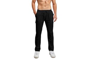 Lanckeli Pantaloni Lino Uomo Estivi Pantaloni da Yoga da Spiaggia con Coulisse, Pantaloni Lunghi Casual Allentati e Leggeri.