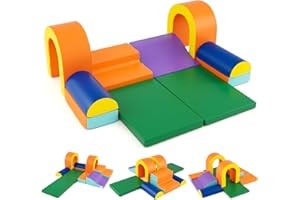 COSTWAY Kids Soft Play Set, 10 Pieces Baby Foam Climbing Blocks with Waterproof PU Leather, Indoor Toddler Climb and Crawl Activity Playset for Sensory Motor Skills (Green+Orange)