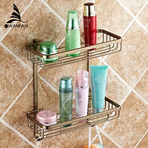 Preisvergleich Produktbild TougMoo zwei Layer Bad Platz im Rack Aluminium Handtuch Waschmaschine Dusche Shampoo Warenkorb Bar Regal / Bad Accessoires Mj-7012, schwarz