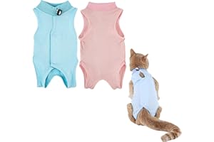 VPB 2 Piezas Traje de Recuperación para Gatos, Camiseta Postoperatoria para Gatas Esterilizadas, Ropa Protectora para Heridas Quirúrgicas, Chaleco de Recuperación Suave (Rosa y Azul, Talla M)