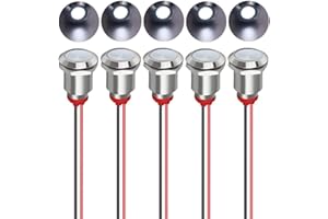 Gebildet 5pcs 12mm AC/DC 12-24V LED Indicatore Luminoso in Metallo Lampada di Segnalazione Impermeabile Pilot Dash Directional with Wire(Bianco)