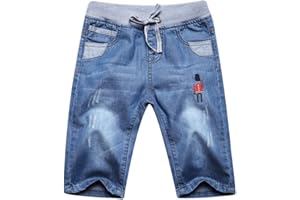 Happy Cherry Short en Denim Garçon Enfant avec Poches Bermuda en Jean avec Cordon Pantalons Jean Court Age Adapté 3-12 Ans