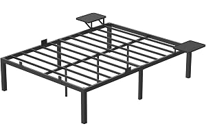 VASAGLE Sängram 140 x 200 cm, Metallsäng med Förvaringshyllor | Ljudlös Stålram, Utrymme under Sängen, 200,5 x 140,5 x 41,3 c