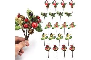 BUZIFU 20pcs Weihnachtsbeeren Picks künstliche Tannenzapfen Weihnachtsdekoration Aussen Weihnachtsbeeren Picks Künstliche Tannenzweige mit Tannenzapfen Weihnachtsblumen-Arrangement Adventkranz