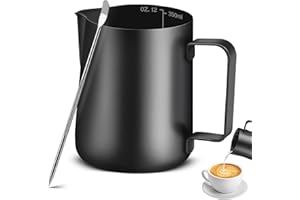 Beinhome Pot à Lait en Acier Inoxydable 350ml/12oz Pichet à Lait Pot pour Le Café la Mousse de Lait (Noir, 12 fl.oz/350 ml)