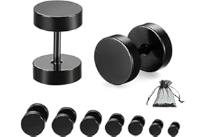 EQLEF Kolczyki ze stali nierdzewnej czarne – 7 par okrągłych pierścieni wkręcanych Barbell dla mężczyzn i kobiet – 4 mm – 10 mm płaskie, Tytan