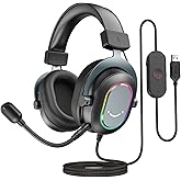 FIFINE Mikrofonlu Oyun Kulaklığı, Kablolu Kulak &Uuml;st&uuml; Kulaklık, PC PS4 PS5 i&ccedil;in USB Kulaklık, 3 EQ Modlu RGB Kulaklık, Surroun